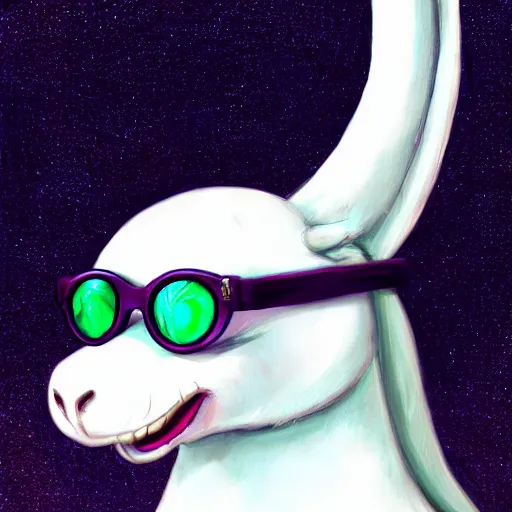 Prompt: a painting of a cute white eastern bubble dragon wearing circular glasses, digital art, furaffinity, detailed