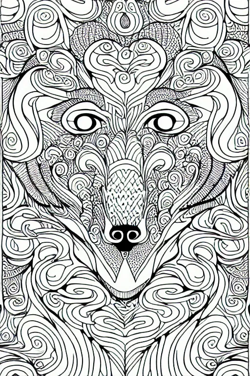 Image similar to fox ornaments fractal ink drawing line art colouring page vector art