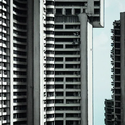 Prompt: brutalist Singapore, depth of field, grainy, retrofuturism