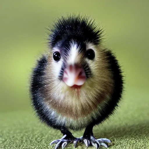 Prompt: adorable kiwi with beady black eyes