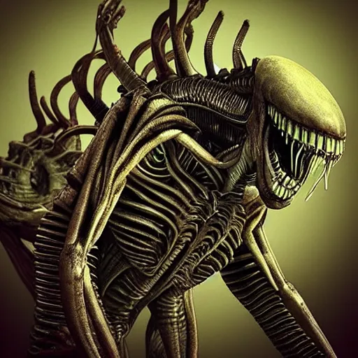 Image similar to “Alien, xenomorph, god of death, dark, evil, fantasy, intricate detail , realistic render”