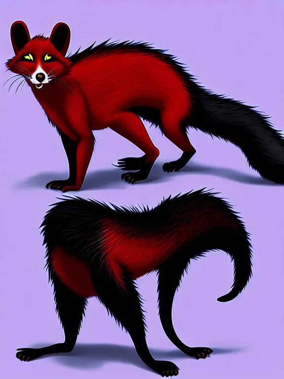 Image similar to furry - male - red - black - weasel - chaos theorist - fursona, uhd, ue 5, trending on weasyl