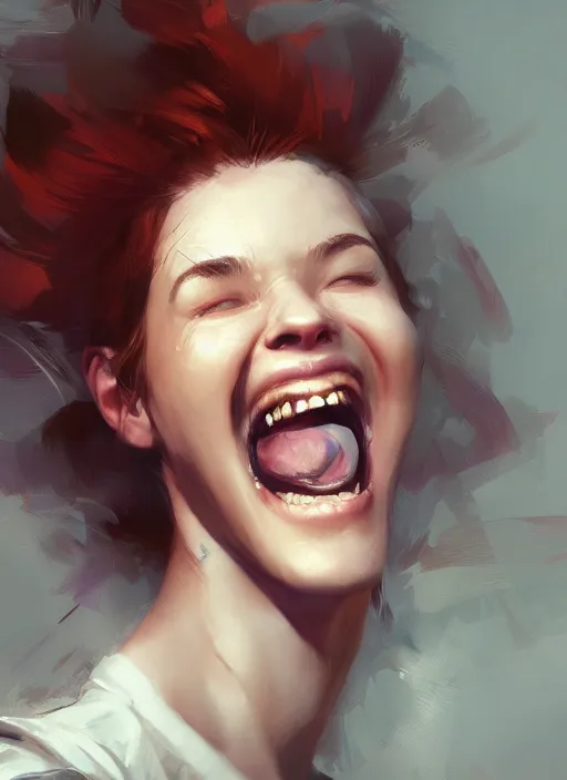 Image similar to hyper realistic photography portrait of beautiful laughing girl cinematic, vallejo, full shot, craig mullins greg rutkowski, artstation, cgsociety