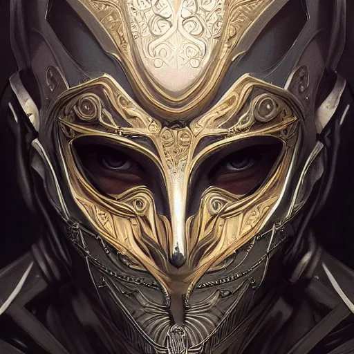 Image similar to Very very very very highly detailed epic photo of face with venetian mask, intricate, dystopian, sci-fi, extremely detailed, digital painting, artstation, concept art, smooth, sharp focus, illustration, intimidating lighting, incredible art by Artgerm and Vincent di Fate