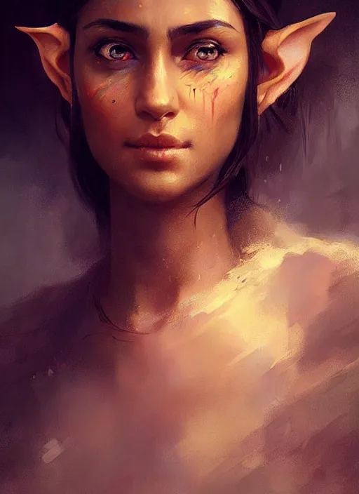 Image similar to Portrait of Indian girl with elven ears, realistic, detailed, 4k by Greg Rutkowski Mark Arian trending on artstation