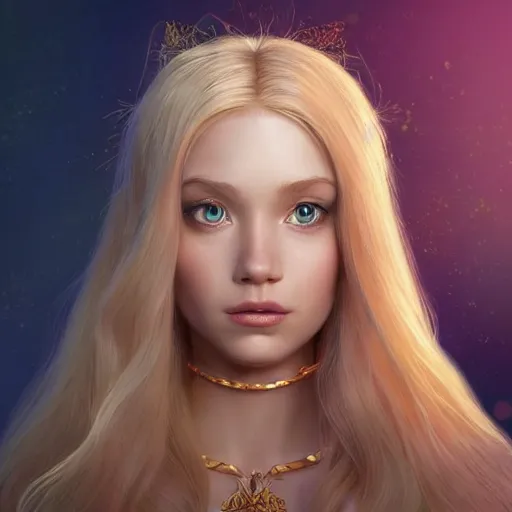 Prompt: disney princess with long blonde hair : : weta disney pixar movie still photo : : hi - fructose, decadent highly - detailed digital painting, symmetrical face, golden ratio, octane render, artstation, smooth, sharp focus, artgerm, mucha, loish, wlop