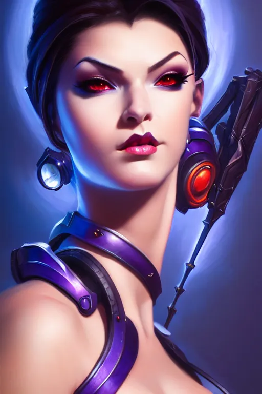 Prompt: epic lovely widowmaker portrait from overwatch, fantasy, fantasy art, character portrait, portrait, close up, highly detailed, scifi art, intricate detail, amazing detail, sharp focus, vintage fantasy art, vintage sci - fi art, radiant light, trending on artstation, caustics, by boris vallejo