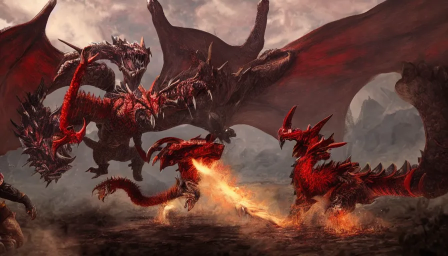 Prompt: a fight between a Rathalos and Diablos, Monster Hunter, Trending on Artstation
