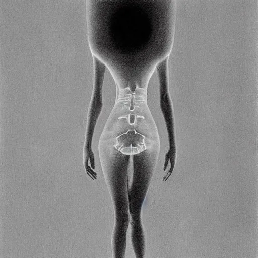 Image similar to an x ray of a baby trapped in a woman's stomach by zdzisław beksinski