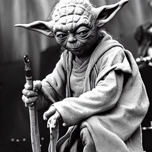 Image similar to yoda performing at woodstock