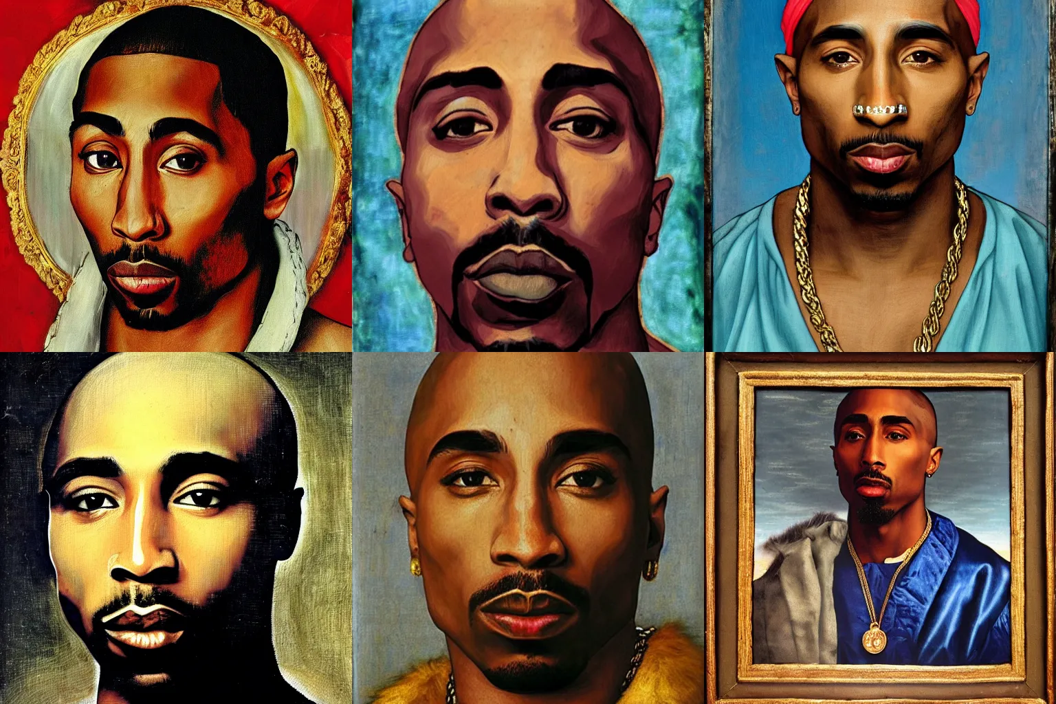 Image similar to A Renaissance portrait painting of Tupac Shakur