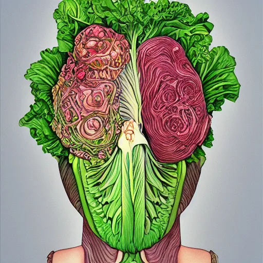 Image similar to the anatomy of a head of lettuce, an ultrafine detailed painting by james jean, intricate linework, bright colors, studio ghibli, behance contest winner, vanitas, angular, altermodern, unreal engine