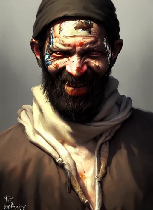 Prompt: a _ fantasy _ style _ portrait _ painting _ of disfigured beggar _ painting _ unreal _ 5 _ daz. _ rpg _ portrait _ extremely _ detailed _ artgerm _ greg _ rutkowski _ greg