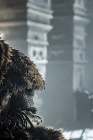 Image similar to very very intricate photorealistic photo of bowser in an episode of game of thrones, photo is in focus with detailed atmospheric lighting, award - winning details