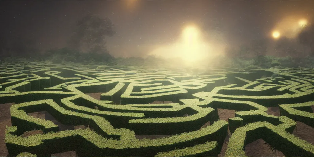 Image similar to the grand landscape of the endless maze, art by kotaro chiba, volumetric lighting