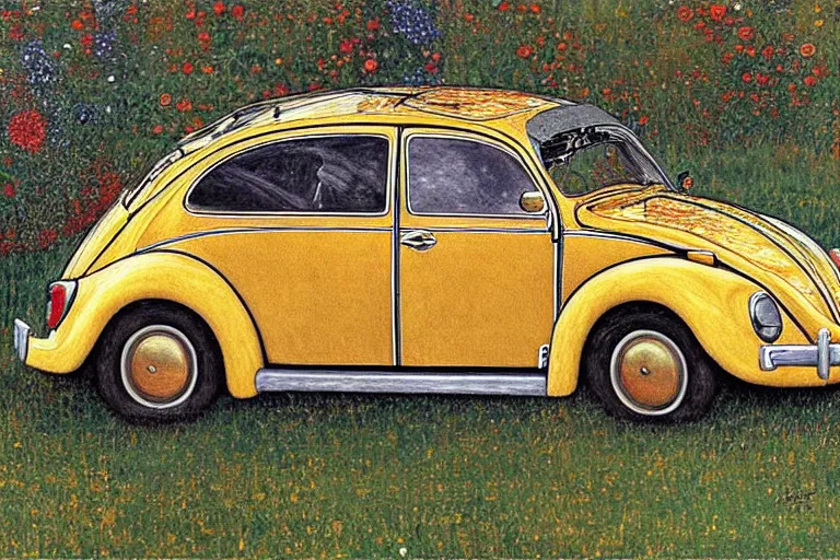 Image similar to gustav klimt vw beetle