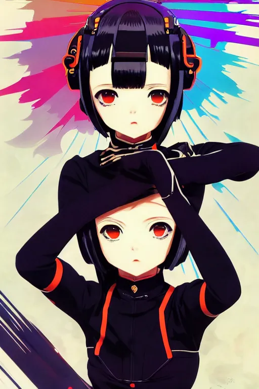 Image similar to ilya kuvshinov full body anime illustration of reol singing, last exile,, murata range, fine detail, perfect anime face, dramatic lighting, dynamic composition, moody, art deco, cel shading, vivid, stippled lighting, rich texture, yoshinari yoh, alphonse mucha, takashi murakami, ( ( ( colorful ) ) )