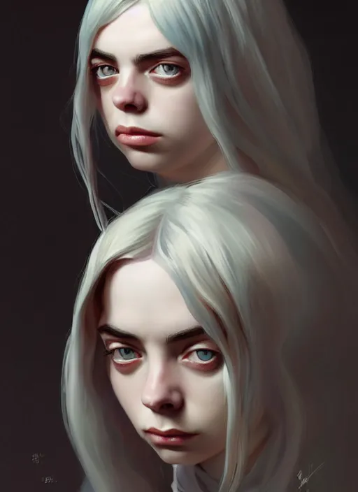 Image similar to Overlord Billie Eilish, slight smile, highly detailed, digital painting, artstation, concept art, sharp focus, illustration, art by wlop and J. C. Leyendecker and Edmund Bliar Leighton and Charlie Bowater