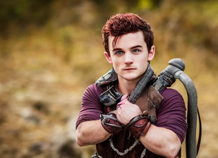 Image similar to portrait photo still of real life chrono trigger character crono played by josh hutcherson, 8 k, 8 5 mm f 1. 8