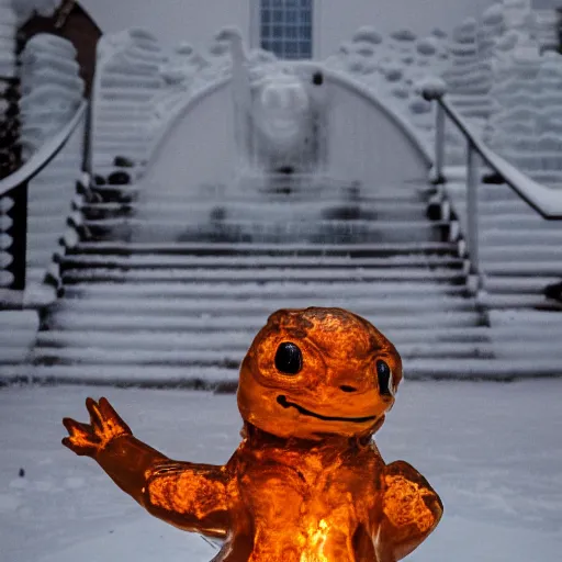 Image similar to ice sculpture of charmander, photography