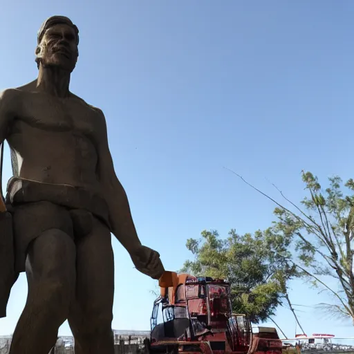 Prompt: The construction of the statue Jerma the Redeemer