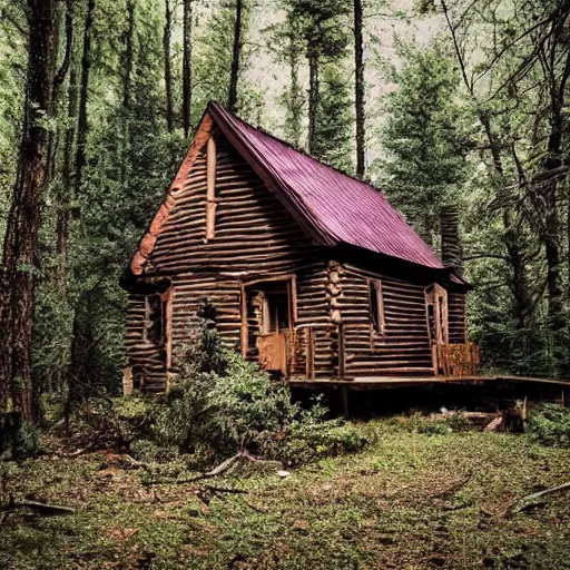 Image similar to a photo of a Eerie cabin in the middle of the woods photographed by a old 80s gameboy