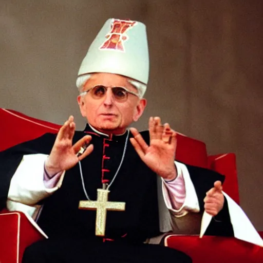 Prompt: pope ratzinger dressed as a rock singer