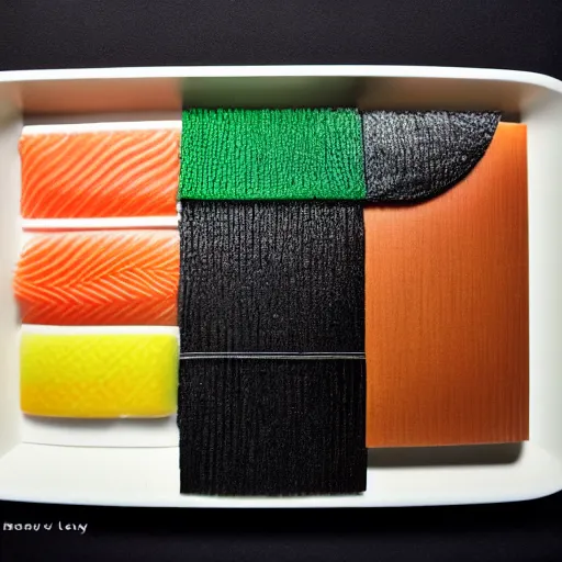 Prompt: a piece of sushi designed by Issey Miyake high detail photo