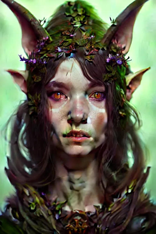 Prompt: beautiful goblin druid portrait, highly detailed, digital painting, artstation, sharp focus, illustration, art by tan zi and ayanamikodon and alphonse mucha and wlop