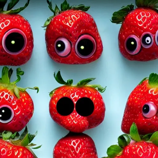 Image similar to strawberry creature with multiple eyes