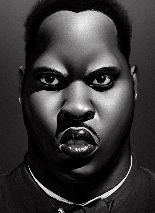 Image similar to portrait of a wide faced black man with a crooked nose and a confident expression, 1 9 6 0 s, black clothes, goth, punk, brightly coloured hair, funk, intricate, elegant, highly detailed, digital painting, artstation, concept art, smooth, sharp focus, illustration, art by wlop, mars ravelo and greg rutkowski