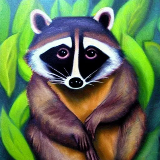 Prompt: a raccoon painting a picture of himself, anime, kawaii