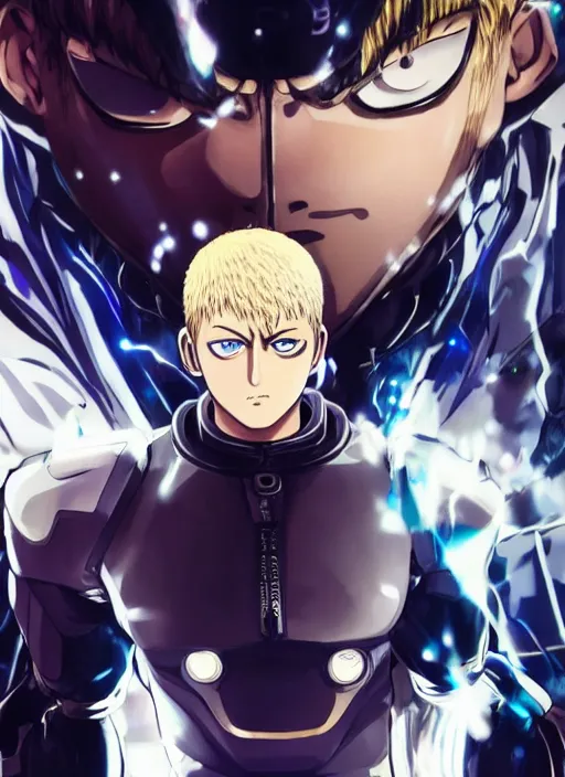 Image similar to A full portrait photo of real-life genos from one punch man, f/22, 35mm, 2700K, lighting, perfect faces, award winning photography.