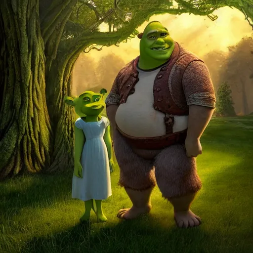 Prompt: shrek pregnant, masterpiece, highly detailed, high quality, 4 k, anatomically correct, hyperrealistic, concept art, octane render, unreal engine 5, trending on artstation, trending on deviantart, matte, historical painting, fantasy style, path traced, high coherence, soft lighting, digital painting, mythical