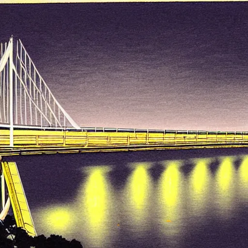 Image similar to night scene of future bridge illustrated by arai yoshimune