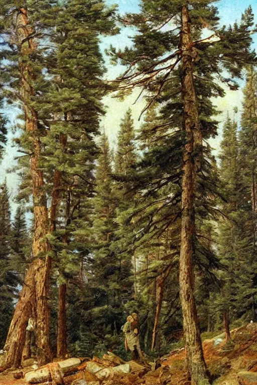 Prompt: pine falls on the head of senator, ivan shishkin style