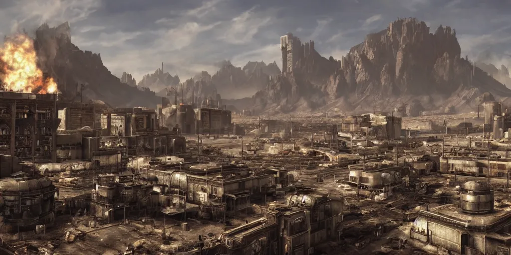 Image similar to brotherhood of steel from fallout : new vegas game, matte painting,