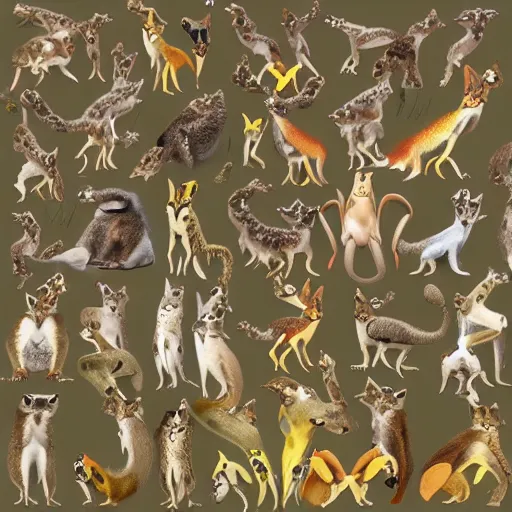 Image similar to A combination of Sugar glider, Tamandua, Gerenuk, Cuttlefish, Gecko, Sand cat, Bee hummingbird, Tree kangaroo, Racoon dog, Pygmy hippopotamus , Leafy sea dragon, Elephant Shrew, Quokka, Margay, Klipspringer, Fennec Fox, Tawny frogmouth, Tarsier, Quetzal, Star-nosed mole