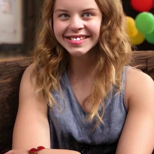 Prompt: A photo of Emma Nelson from Degrassi showing off her rainbow bracelets