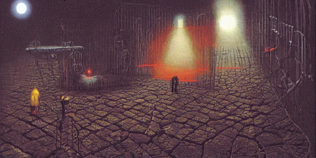 Image similar to Artwork by Tim White of the cinematic view of the Seventh Terrifying Prison.