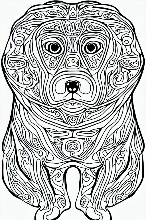 Image similar to dog chart cat statue ornaments fractal ink drawing line art colouring page, vector, margins, fine lines, centered