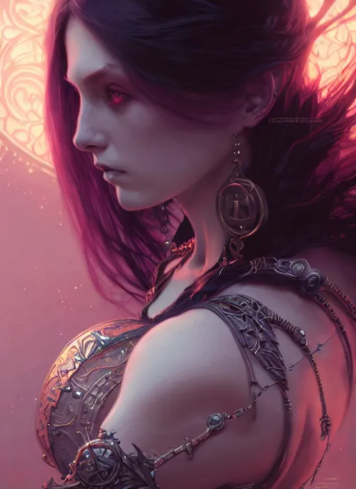 Image similar to Necromancer Sorceress, fantasy magic, undercut hairstyle, dark light night, intricate, elegant, sharp focus, illustration, highly detailed, digital painting, concept art, matte, art by WLOP and Artgerm and Greg Rutkowski and Alphonse Mucha, masterpiece