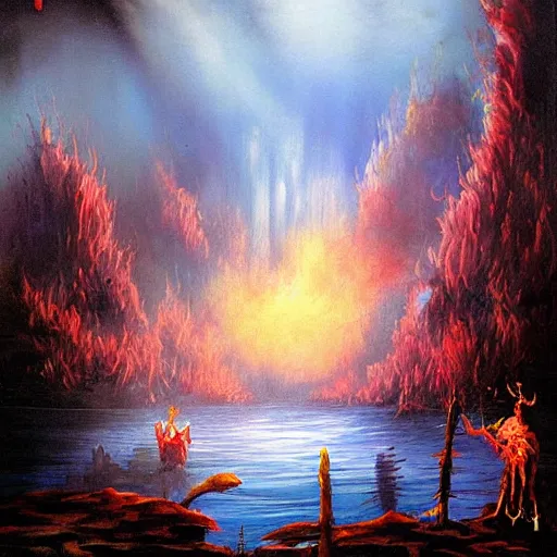 Image similar to the underworld inferno by bob ross