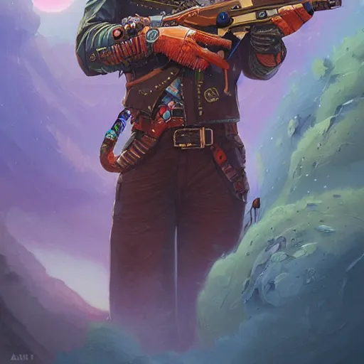 Prompt: No man's sky Gunslinger cowboy colorful, fantasy, intricate, highly detailed, digital painting, HQ, trending on artstation, illustration, style of Stanley Artgerm and Greg Rutkowski and Dan Mumford