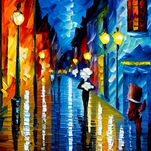 Prompt: impasto acrylic painting of a muppet in a serene paris streetscape at night. inspired by leonid afremov, artstation, art - deco, cinematic lighting