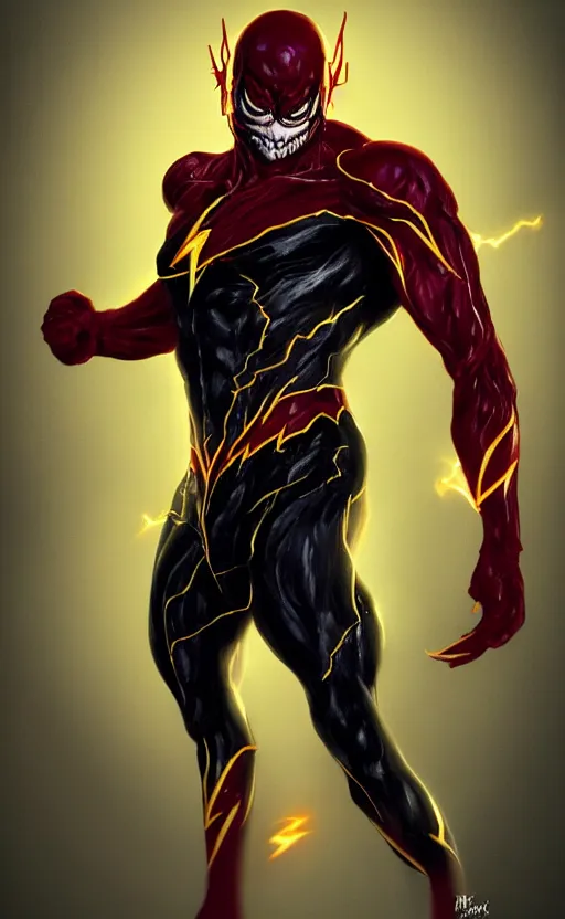 Image similar to full body portrait of venom as the flash, dynamic lighting, cinematic, ultra detailed, trending on art station, stunning visuals, creative, fantasy concept art