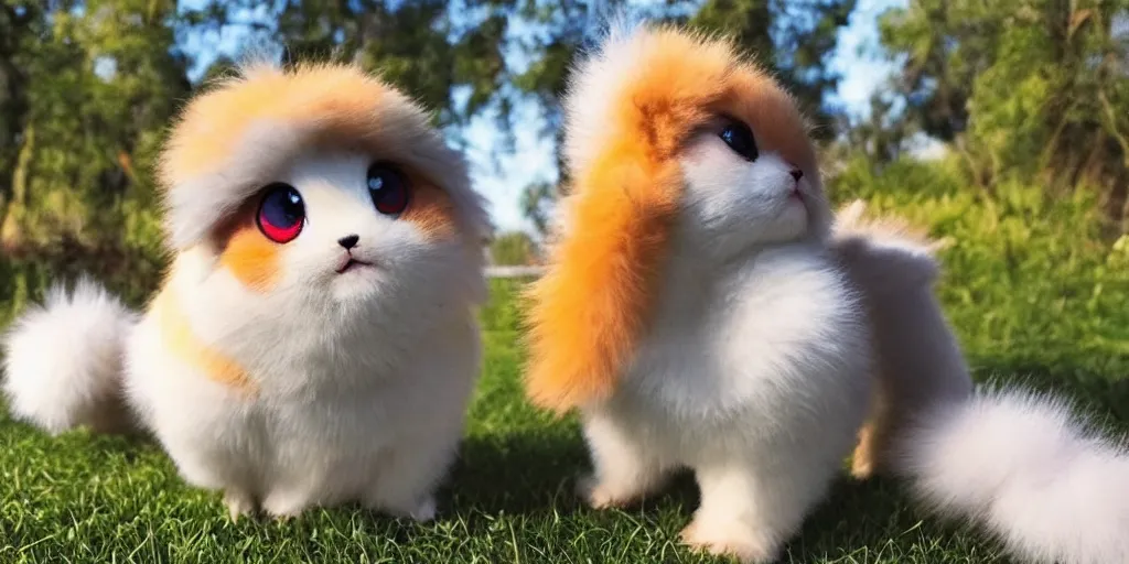 Image similar to real life pokemons, cute!!!, content!!!, mischievous!!!, adorable!!!, fluffy!!!, ultra realistic!!!, spring, golden hour, sharp focus