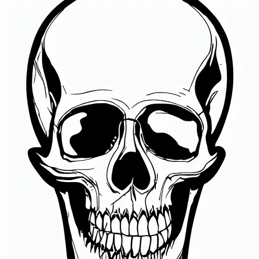 Prompt: drawing of a skull, pen, black lines, clean, white background, outline