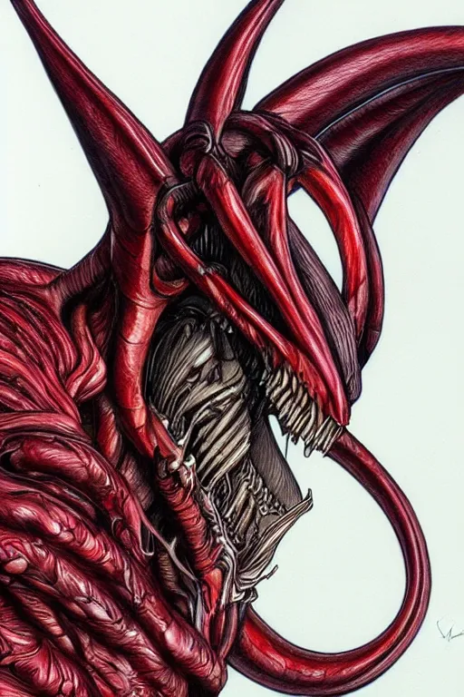 Prompt: a realistic color drawing of an angry xenomorph, portrait, aaron horkey