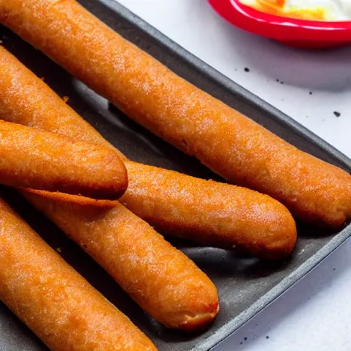 Image similar to a dutch friture snack called Frikandel Speciaal, served in a white long plastic container on a plate